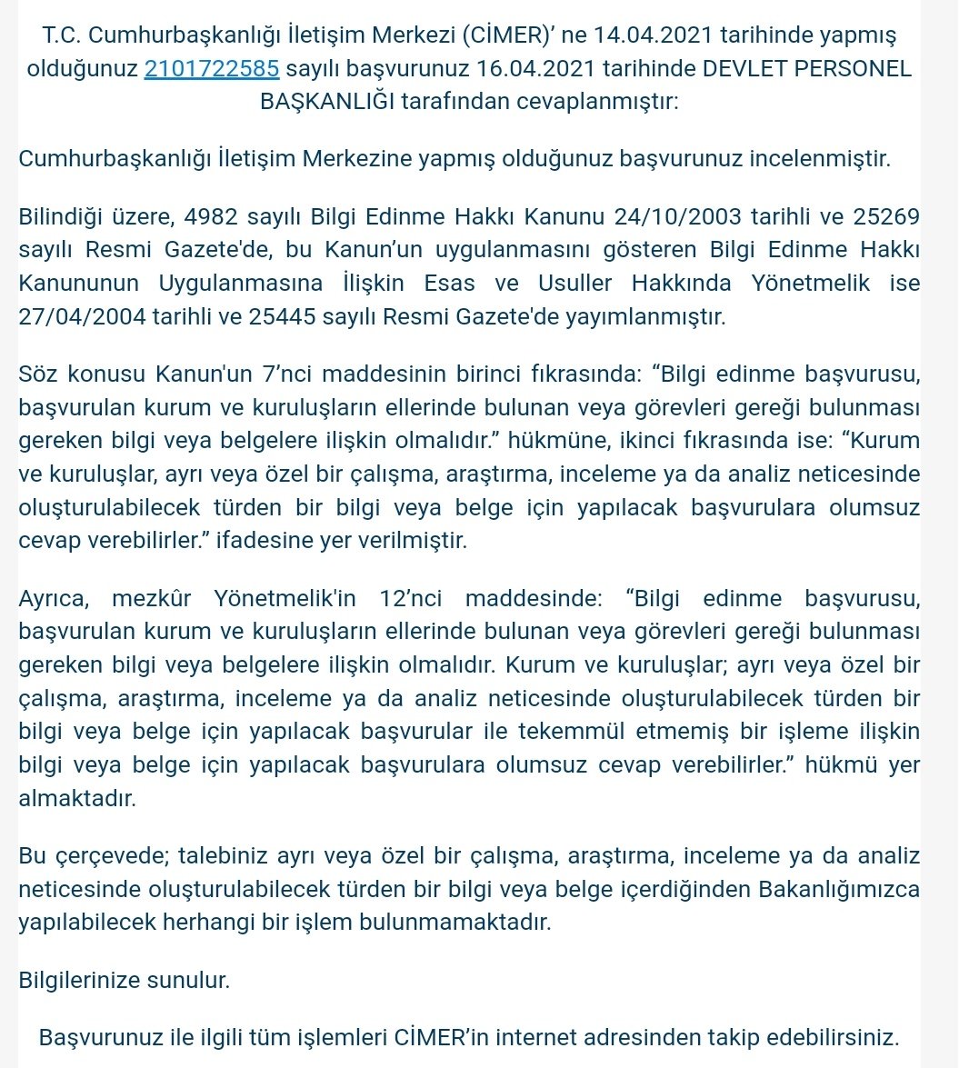 Aile Bakanligina Kamuda Kaç engelli işçi ve memur boş kontenjani var diye Cimerden soru sordum. Ne yazik ki CİMER den sordugum soruya yanit alamadim.