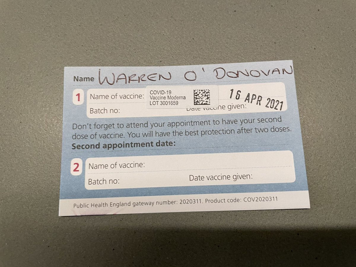 WarrenODonovan's tweet photo. #firstvaccination done ✅ https://t.co/Jsi9oYuNBK