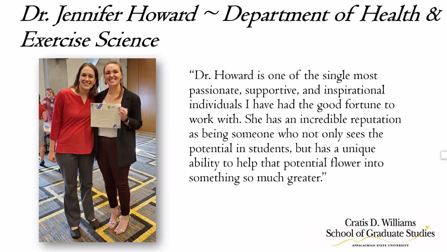 Finally, <a href="/JSebertHoward/">Jennifer S. Howard</a>  was welcomed into the Academy of Outstanding Mentors for  Appalachian State School of Graduate Studies from <a href="/grdschlappstate/">Appalachian State University Graduate School</a>, joining <a href="/DrNeedleATC/">Alan Needle</a>  who received this recognition last year.