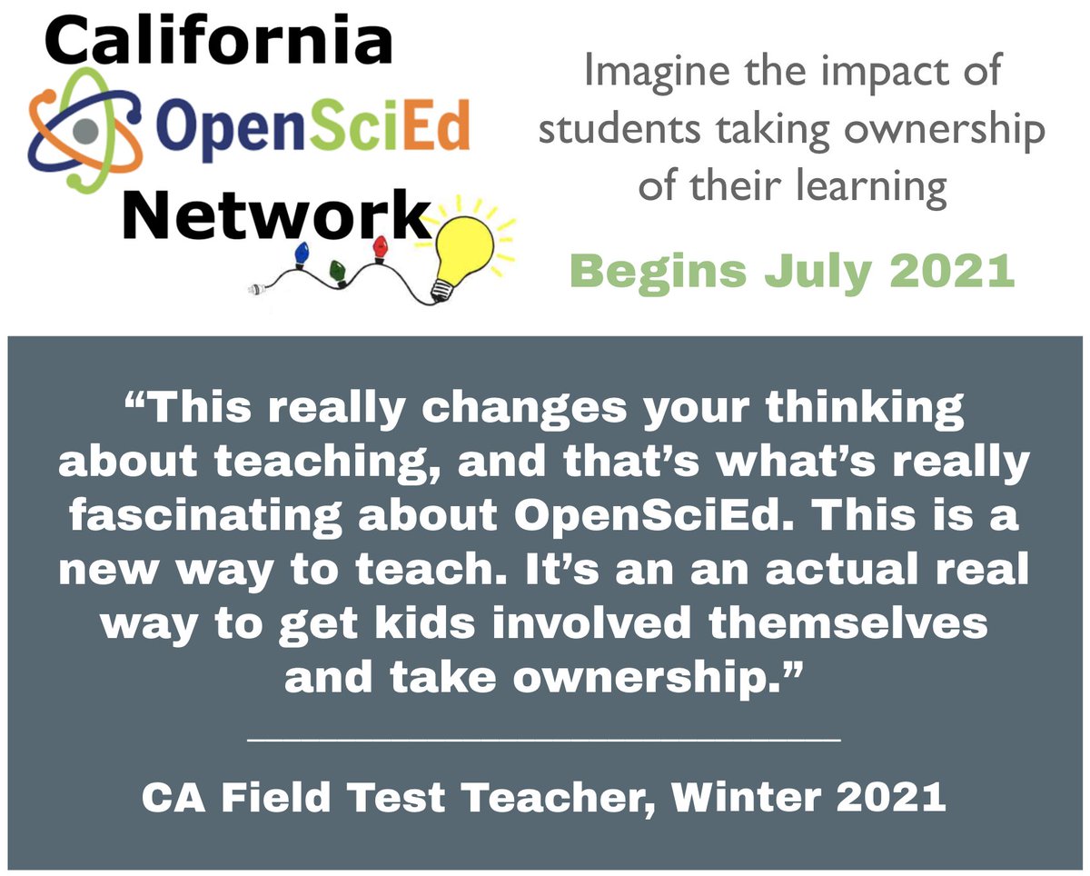 Learn more about our California #OpenSciEd network for grades 6-8, launching this July. An informational webinar, hosted by K-12 Alliance and our OpenSciEd Field Test Teachers, is happening April 21st. Info at tinyurl.com/8emmn5n9 #NGSS #CANGSS #NGSSChat #Learningforward
