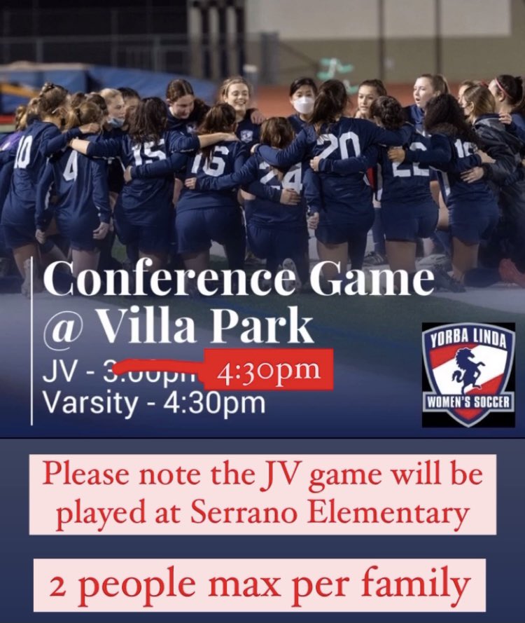 ATTN UPDATE. JV GAME IS ALSO AT 4:30 pm AND WILL BE AT SERRANO ELEMENTARY. SORRY FOR THE CONFUSION.