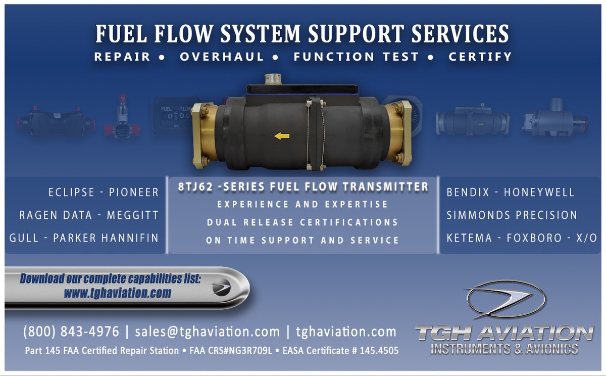 TGH Aviation offers FAA-certified F-16 fuel system support, including DOD-Approved repair and overhaul services for the 8TJ62-Series fuel flow transmitter.  See our entire capabilities list here: bit.ly/323Tpsz #FuelFlowSystem #tghaviation #SupportServices #F-16 #8TJ62