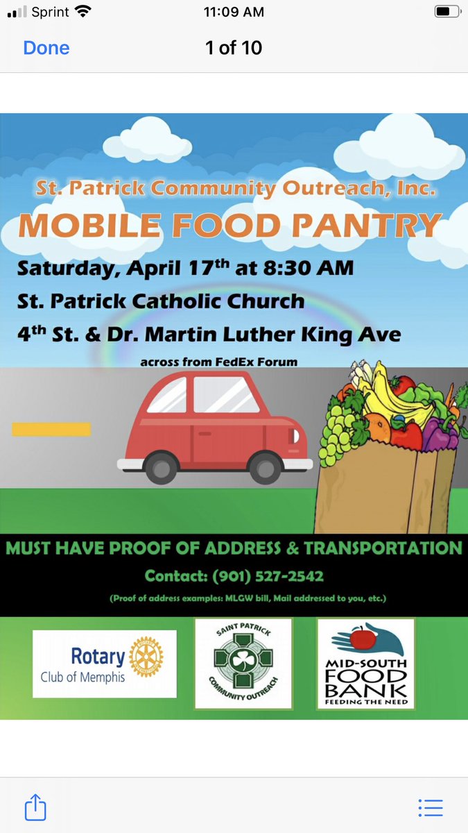 JBirchWMC's tweet photo. Our @MSouthFoodBank opens rain or shine 8:30am Saturday morning, April 17 on east side of @FedExForum. @RonChilders says maybe 🌧 but never fear, our friends from @MahaffeyTent have us covered! @MemphisRotary & #StPatCo @FromCBU https://t.co/dfdyBrBKaW