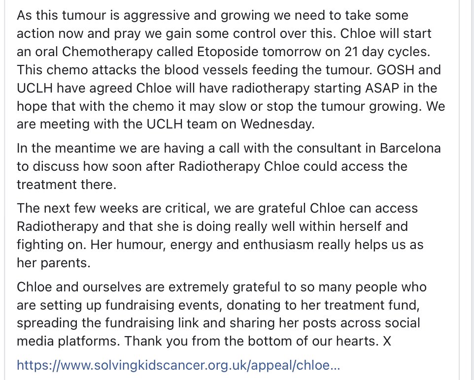 Chloeballoqui's tweet photo. Chloe is starting a new chemo this week in the hope that it can stop the tumour growing.
Please keep sharing our posts to get her treatment in Barcelona
Thank you for all your support xx
https://t.co/BpidtRrj8F
#SaveChloe #neuroblastoma #share #Cancer #Treatment https://t.co/CBUrwu3CAK