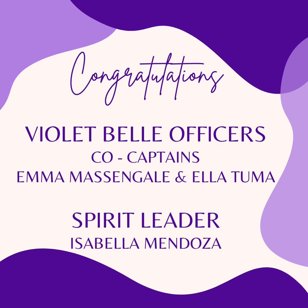 Congratulations to our 2021-2022 Violet Belle Co-Captains and Spirit Leader! 💜💛