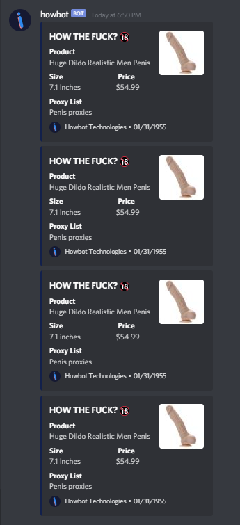 our beta user <a href="/j2cks/">asdf ghjkl</a> was able to secure multiple limited peens on this slow Friday! Never a dull cook with howbot