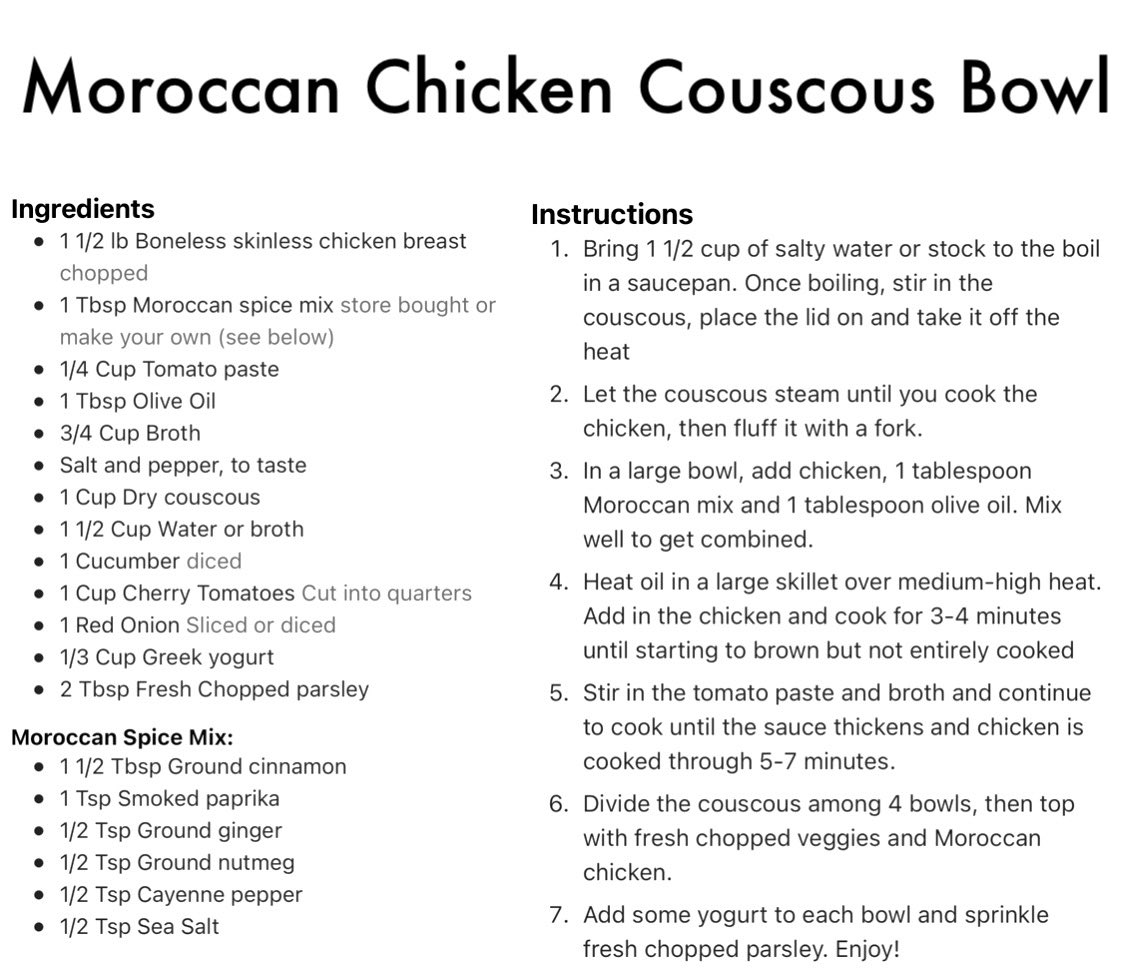 Eat healthy and take time to treat yourself with this Moroccan chicken couscous bowl #Recipe. It’s easy to make and tastes great as well. #F4L #fitfam #fitness #health #gym #cooking #food #diet #FridayVibes #FridayMotivation #weightloss #Training #workout #work