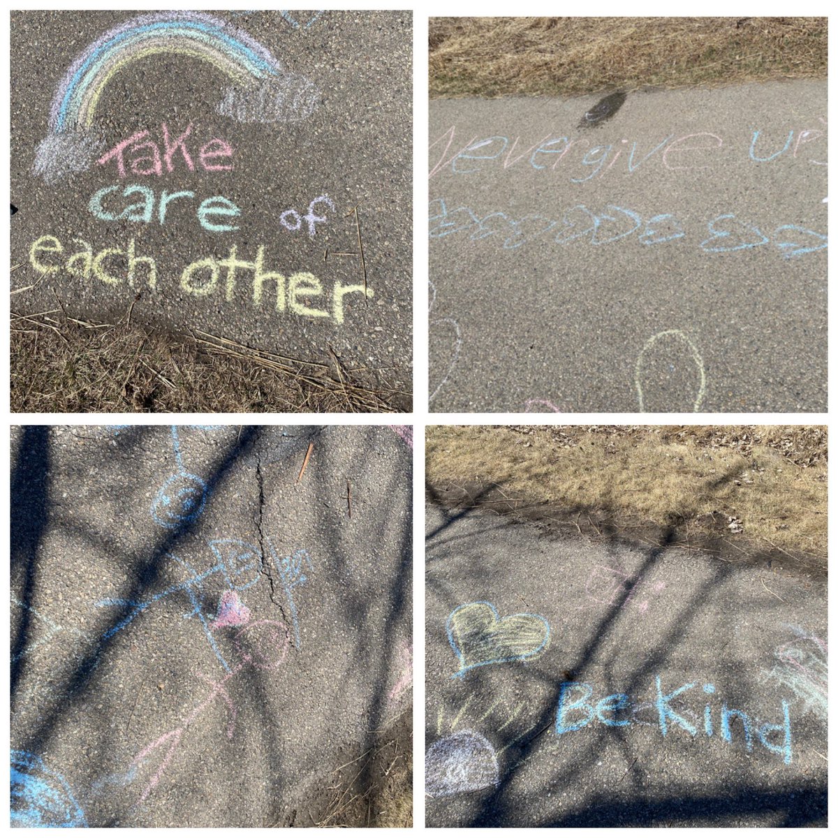 KatlinStrand's tweet photo. For Forest Friday we decided to enjoy the warm weather by going on a walk and sharing some positive messages with the people in our community using sidewalk chalk! @bigrockbadger @fsd38 https://t.co/9QEVbuhPwG