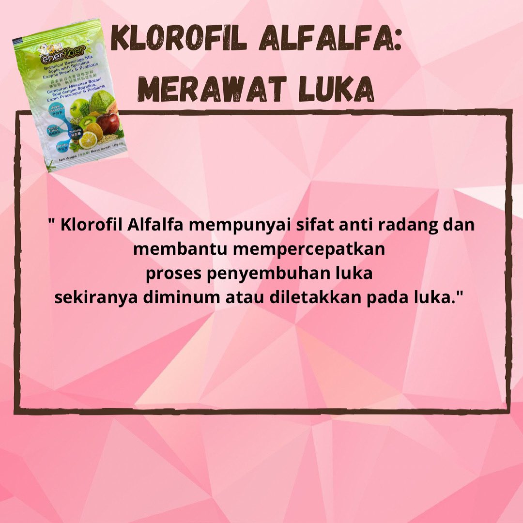 Drlila3's tweet image. Korang ada luka pda badan? Ada masalah radang pada kulit? Gunakan Fiber by DrLila kerana mengandungi klorofil alfalfa yang membantu mempercepatkan proses penyembuhan luka😉.

#tipssihat #tipscantik #detox #fiberbydrlila #drlila #detoxsihat #seharisatusachetfiber #fiber