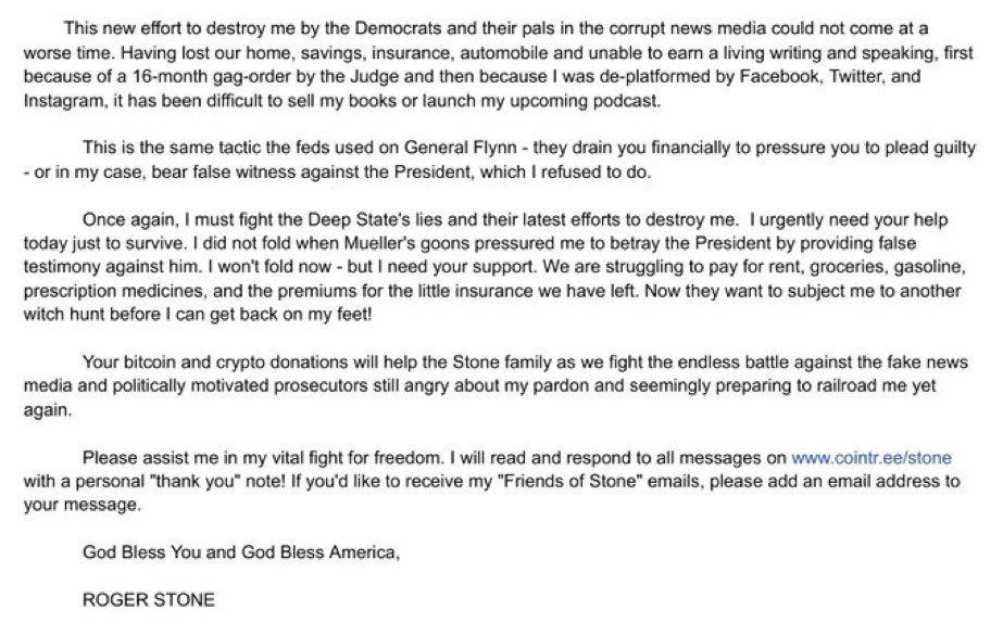 MeidasTouch's tweet image. The Justice Department has sued Roger Stone and his wife for $2M in unpaid income taxes. No wonder why he has been begging for money on Parler.