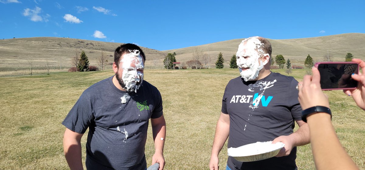 Congrats to team Harless on the big VOC win against team Moe!!!! Thomas Harless decided to take one for the team too!!! Brian Moe <a href="/MslaCC1/">ZooTown Care AT&T</a>
#LifeAtATT 
#ChallengeAccepted