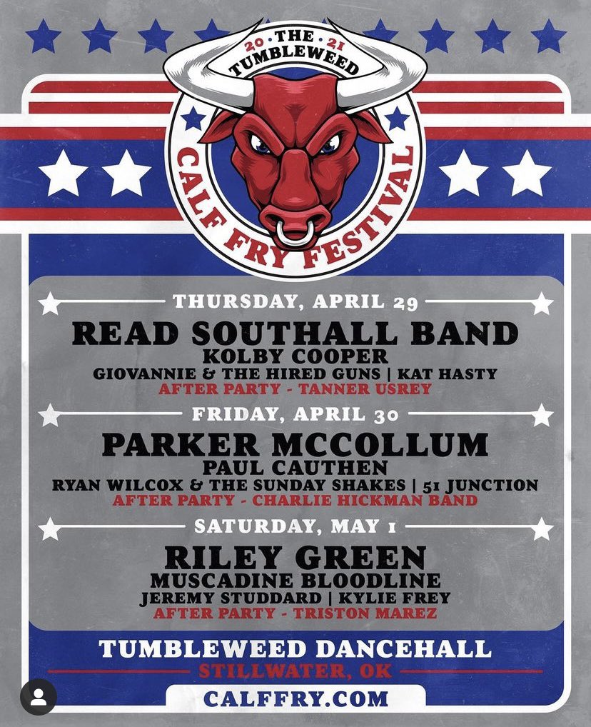 Calf Fry 2021: Meet the Lineup 

@kathasty <a href="/gioandtheguns/">Giovannie Yanez</a> <a href="/KolbyCooper_/">Kolby Cooper</a> @ReadSouthall <a href="/51Junction/">51 Junction</a> <a href="/ryanwilcoxmusic/">Ryan Wilcox</a> <a href="/CauthenMusic/">Paul Cauthen</a> <a href="/ParkerMcCollum/">Parker McCollum</a> <a href="/kyliefrenchfrey/">Kylie Frey</a> @JStuddardMusic <a href="/MuscadineBLine/">Muscadine Bloodline</a> <a href="/RileyGreenMusic/">Riley Green</a> 

Cc: <a href="/WhiskeyRiff/">Whiskey Riff</a> 

thelast33.com/2021/04/16/cal…