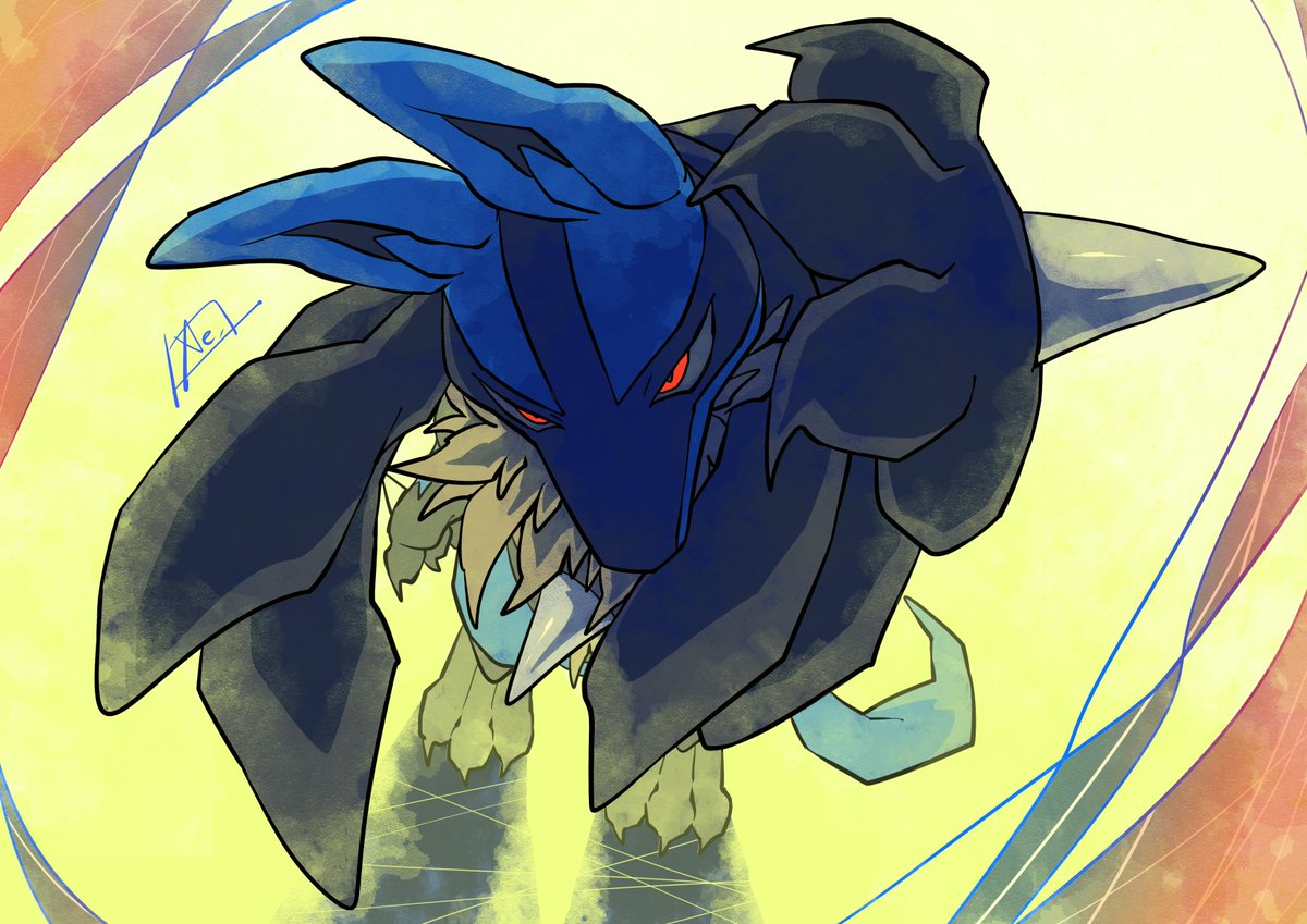 lucario pokemon (creature) solo red eyes spikes signature yellow fur looking at viewer  illustration images