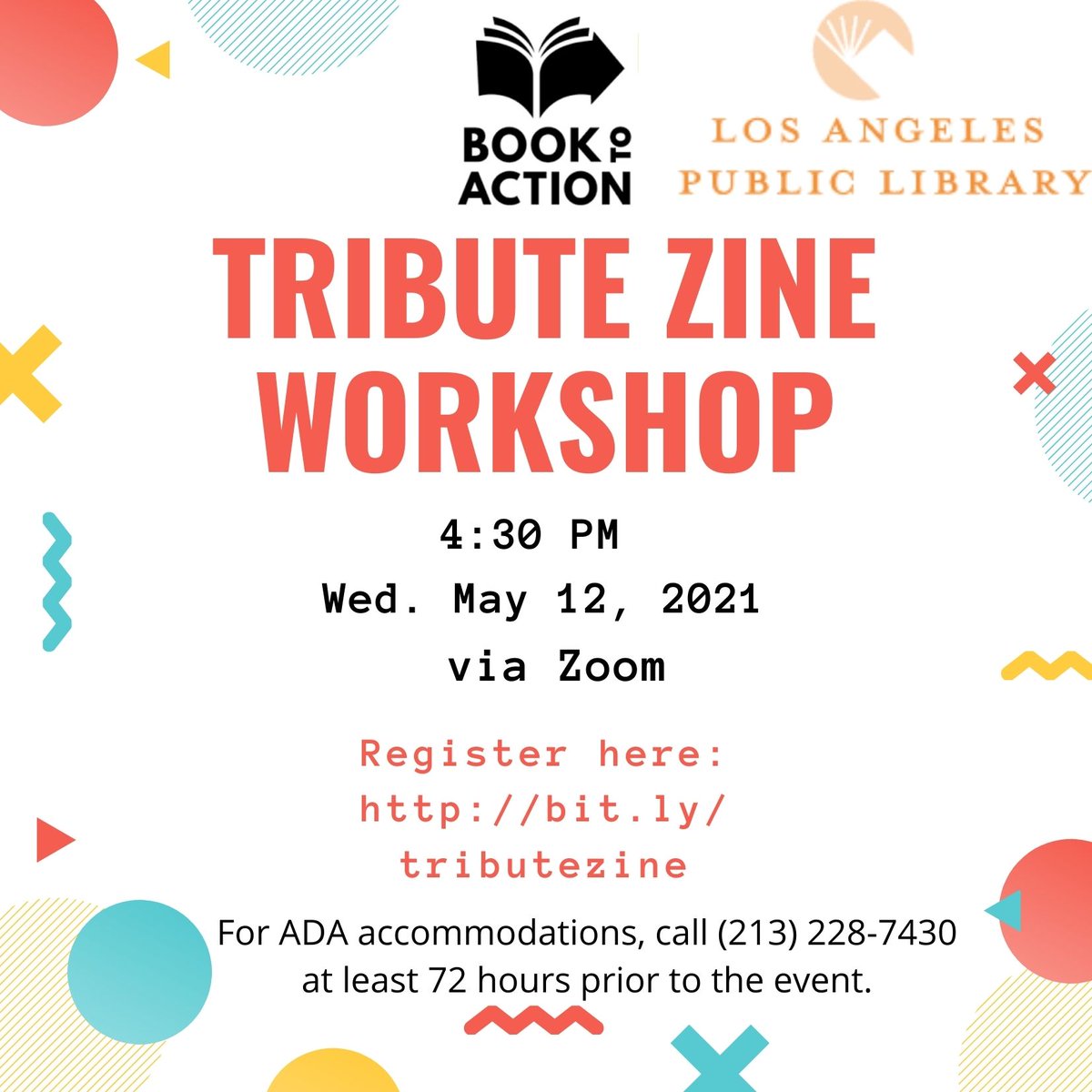 Learn what a tribute zine is &amp; how to make one, LAPL.ORG/ZINES! 

Join our free Tribute #ZineWorkshop 
at 4:30 PM Pacific Time 
on Wed. May 12, 2021 via Zoom

Register here: bit.ly/tributezine #BookToAction #LAPLZines