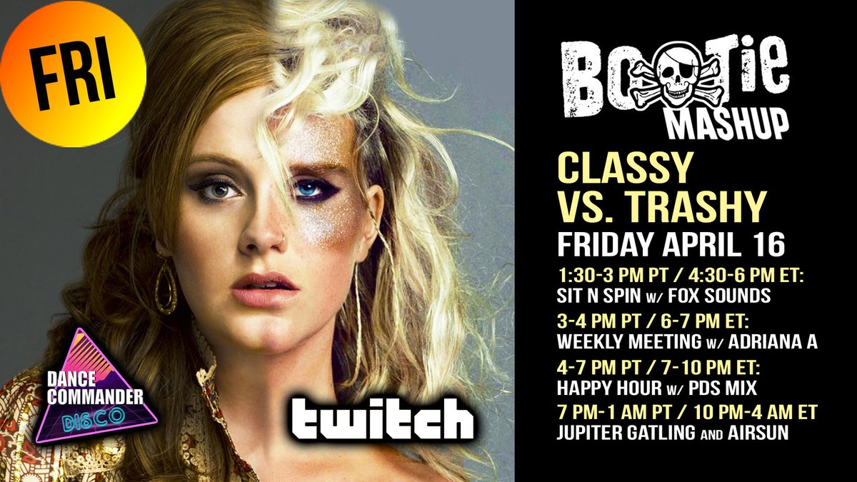 There’s often a thin line between classy and trashy... and tonight on Twitch, we will cross it! PDS Mix, Jupiter Gatling, and Airsun are your DJs. Dance Commander Zoom Disco will be open! Twitch.tv/BootieMashup