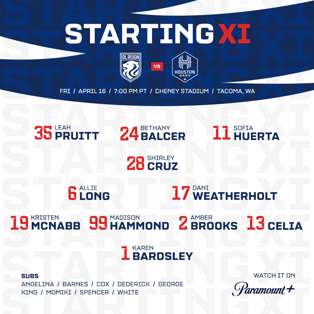 reignfc's tweet photo. Your starting XI tonight vs @HoustonDash 💥⚽️

Let's Goooo!!!

#olreign https://t.co/GtBWcHqO5x