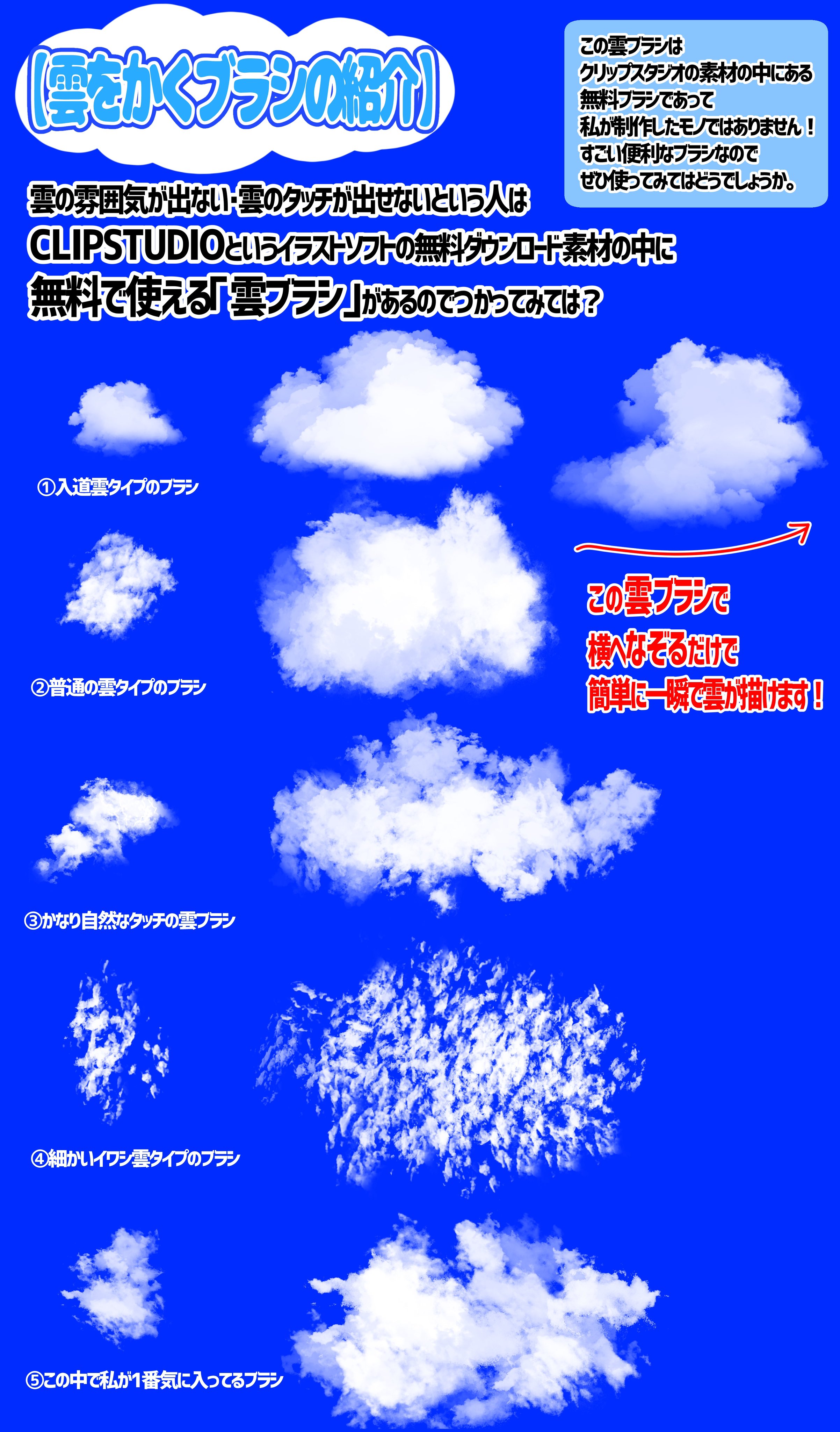 吉村拓也 イラスト講座 雲をデジタルで作るときのブラシ種類 T Co Xarcgn8nhh Twitter