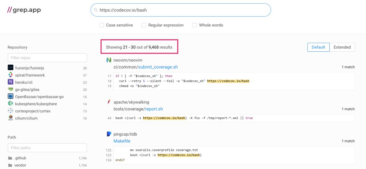 cyb3rops's tweet image. I am bit surprised about the low response to the #Codecov hack - do I miss something or do you?

Their statement
about.codecov.io/security-updat…

Article by @campuscodi
therecord.media/codecov-disclo…

Affected projects @_fel1x


My IOC &amp;amp; YARA rule