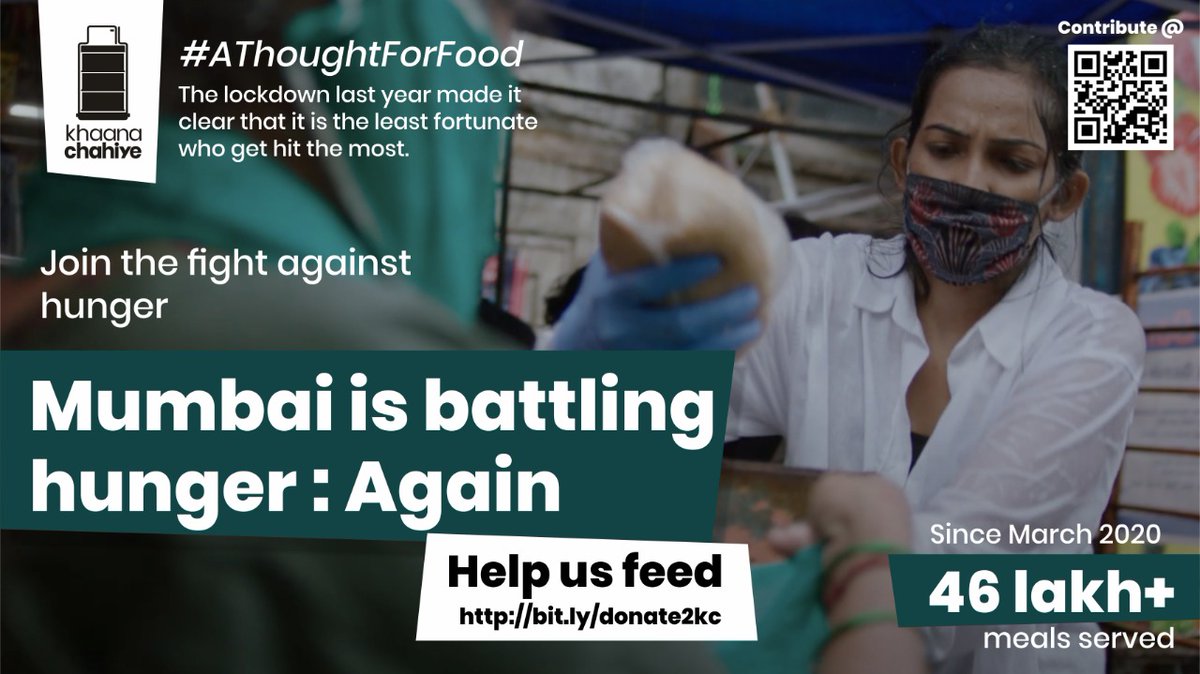 No one should need to wonder where their next meal will come.Help us feed the most vulnerable in Mumbai Donate:  https://bit.ly/donate2kc Report Hunger: https://www.khaanachahiye.com/#form  #Khaanachahiye  #Athoughtforfood  #Lockdown2021  #Mumbai