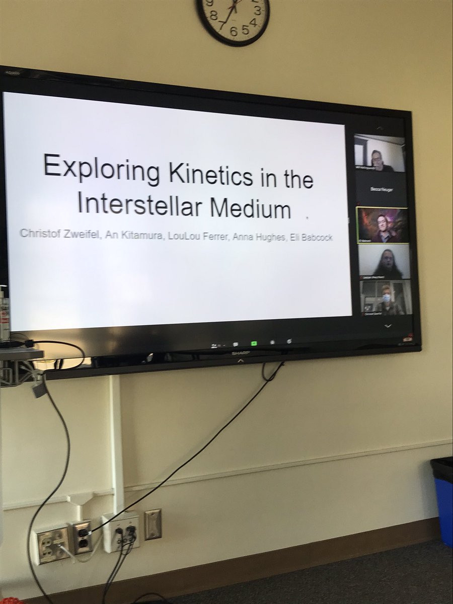 Had a great masked and socially distanced watch party for Anna’s comps on exploring the kinetics of gas-phase reactions in the interstellar medium! Her presentation was out of this world! Great work, Anna!!