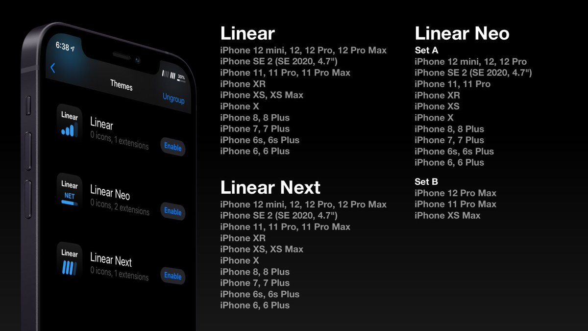 Kutarin_'s tweet photo. Linear for Status Bar v1.4 is out now! π
This update includes additional Linear Next native support for more devices, and has streamlined device sets (check images).
Get it now on @packixrepo
#Themes #Theming #Jailbreak #iOS #StatusBar #Linear #LinearSB #LinearForStatusBar https://t.co/UotlcGauyq
