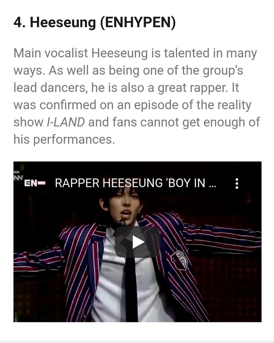 นักร้องหลัก KPOP ชายทั้ง 9 ที่สามารถทำให้คนหลงใหลในบทบาทแร็ปเปอร์

อันดับ #4 #HEESEUNG 
เมนโวคอลฮีซึงนั้นมีพรสวรรค์หลากหลายด้าน และในขณะที่เป็นหนึ่งนั้นนักเต้นนำของวง เขาก็ยังสามารถแร็ปได้อย่างยอดเยี่ยมอีกด้วย ยืนยันมาแล้วในรายการเรียลลิตี้ I-LAND +

#ENHYPEN <a href="/ENHYPEN_members/">ENHYPEN</a>