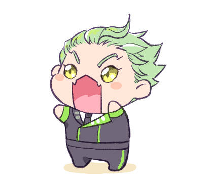 1boy male focus chibi green hair solo necktie open mouth  illustration images
