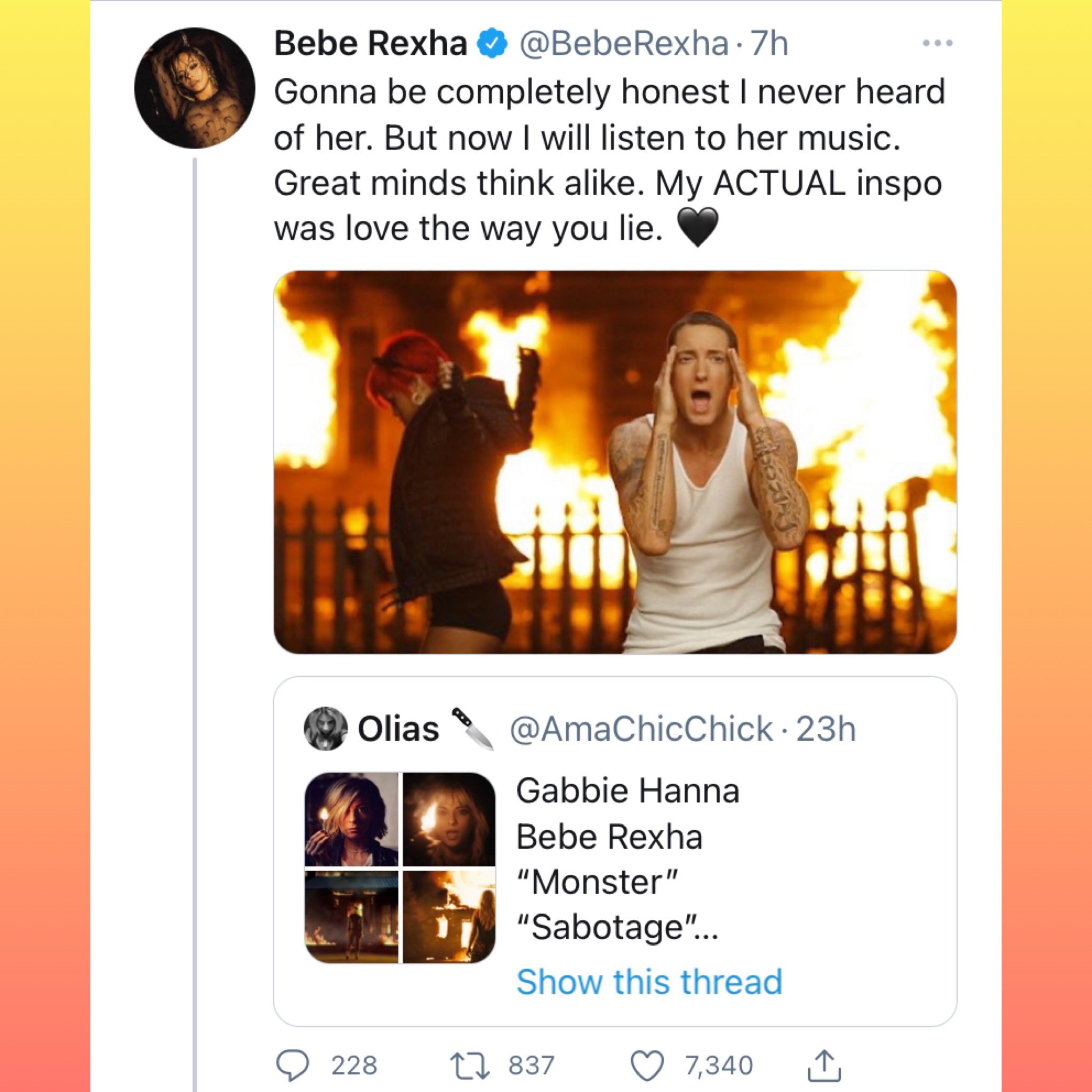 Pop Crave Gabbie Hanna Claims Her Music Video For Monster Was Ripped Off By Bebe Rexha S Director I Really Wasn T Going To Say Anything But Then I Realized That S What