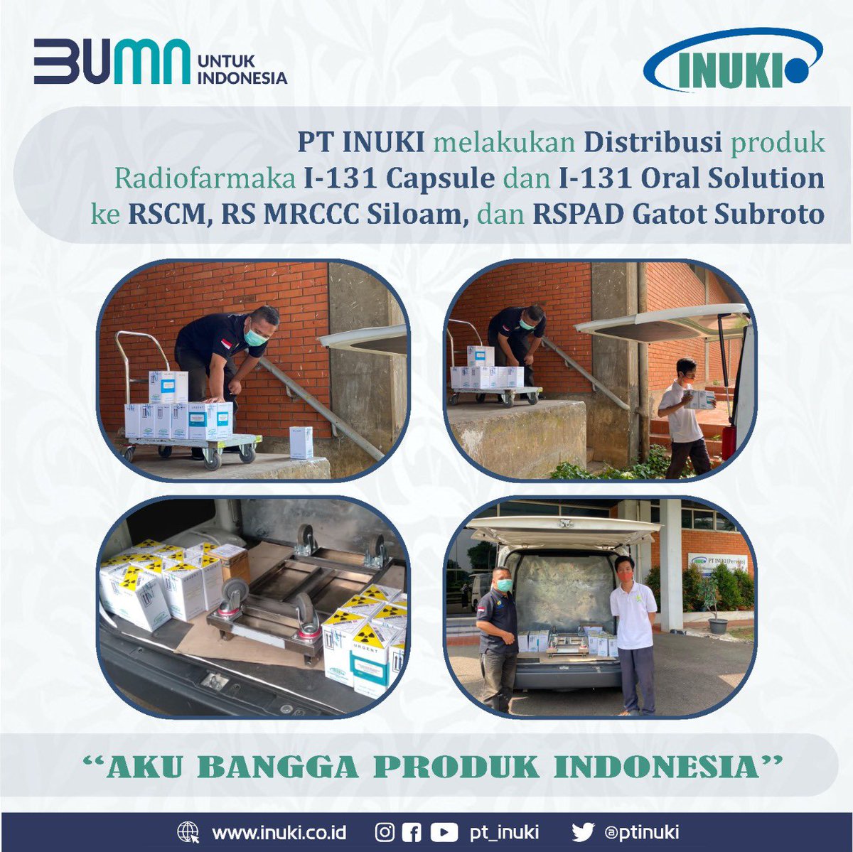 Hai #SobatINUKI 
PT INUKI rutin mendistribusikan produk Radiofarmaka, I-131 Capsule dan I-131 Oral Solution ke RS di Indonesia untuk terapi kelenjar tiroid, diagnosa penyakit ginjal, radiotracer, dan lain sebagainya.

“Aku Bangga Produk Indonesia 🇮🇩.”

#akubanggaprodukindonesia