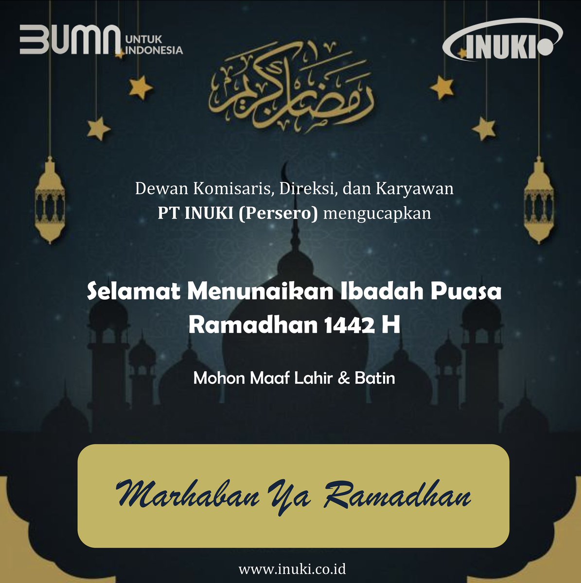 Hai #SobatINUKI
Selamat Menunaikan Ibadah Puasa Ramadhan 1442H.

Mohon Maaf Lahir dan Batin.

Semoga puasa kita semua diberikan kelancaran dan diterima oleh Allah SWT, serta diberikan kesehatan lahir dan batin.

Marhaban Yaa Ramadhan

#akubanggaprodukindonesia 
#produkindonesia
