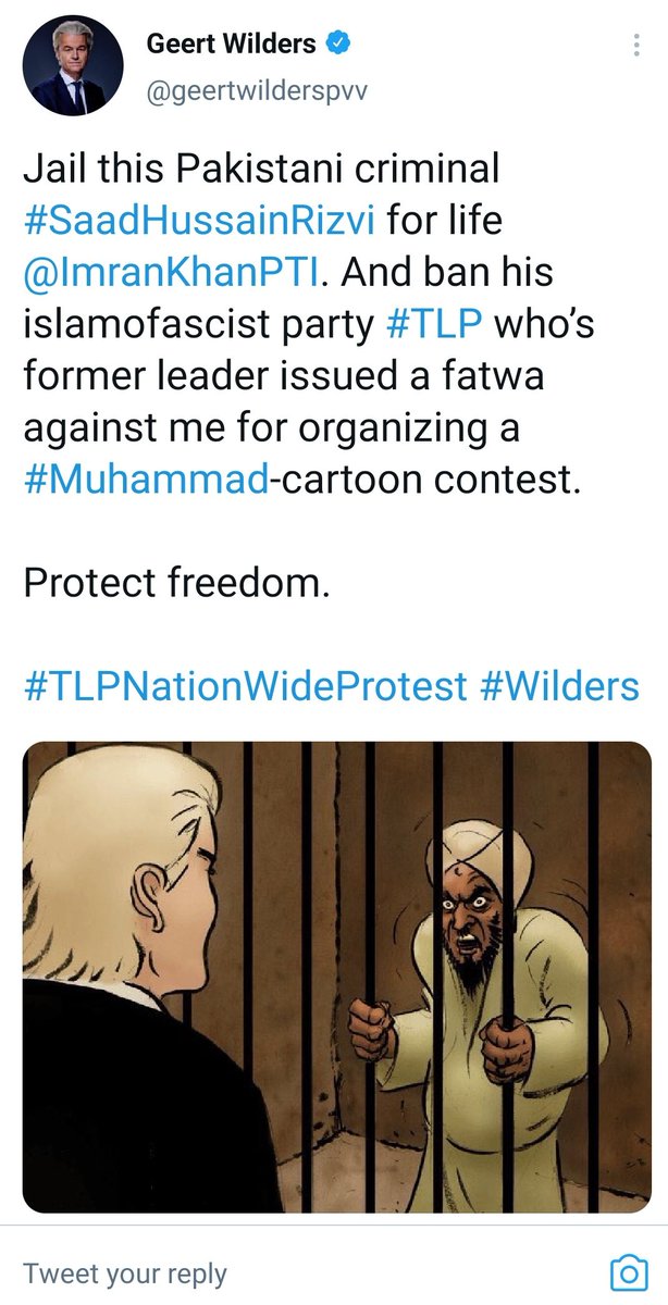 prohashtagsweb's tweet photo. @ImranKhanPTI WE ARE MUSLIMS &amp; SEE WHAT OTHERS TALKING ABOUT US . THATS NOT FAIR  
TO ALL MINISTERS OF PAKISTAN WHO ARE MUSLIM SHOULD NOT TOLERATE THIS . 
WE WANT GEERT WILDERS TWEET TO BE ANSWERED BY KILLING GEERT WILDERS. #IMRANKHAN I VOTED YOU &amp; I SAY AGAIN &amp; AGAIN KILL WILDERS NO JOKES 🤬 https://t.co/fpkKPQdpuS