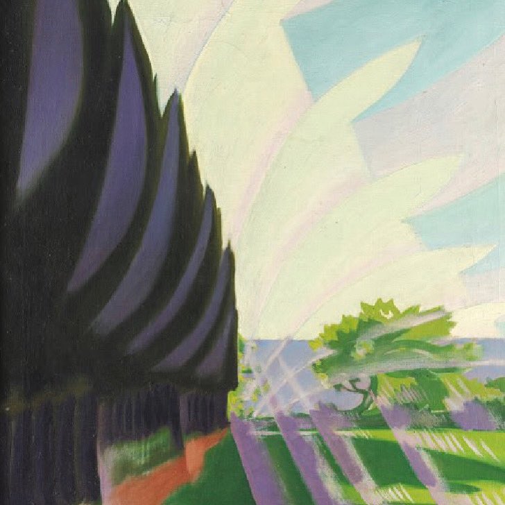 In questo quadro, che molto probabilmente ritrae il parco di Villa Borghese, la composizione trae ispirazione dalla serie di qualche anno precedente delle opere intitolate “Linea forza dal paesaggio”. 

📌 Giacomo Balla, Cipressi - Espansione di cielo, 1920

#GamMilano #Milano