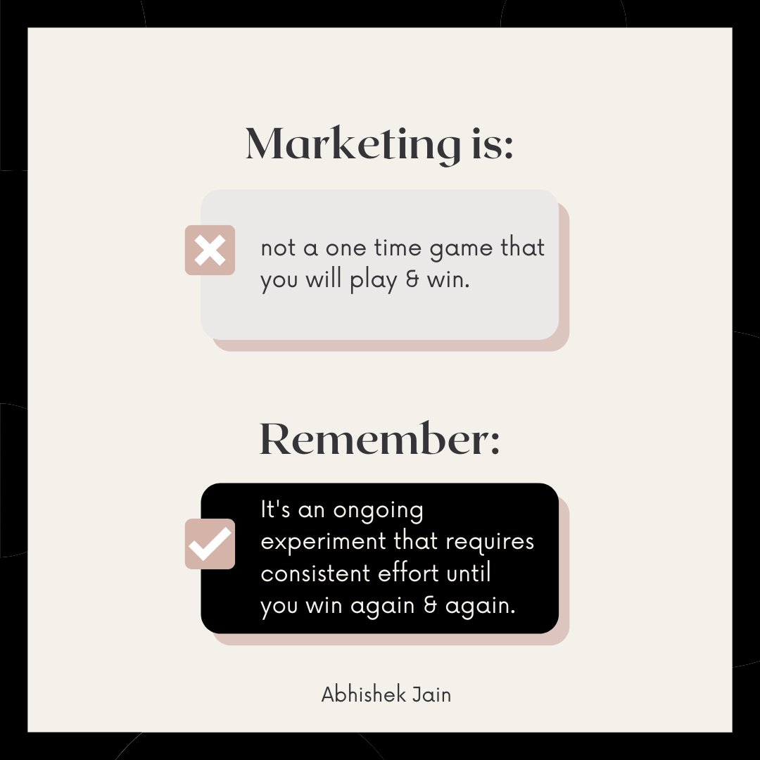 AbhiJainDigital's tweet image. #Marketing is not a one time game that you will play & win.
It's an ongoing experiment that requires consistent effort until you win again & again.
~Abhishek Jain