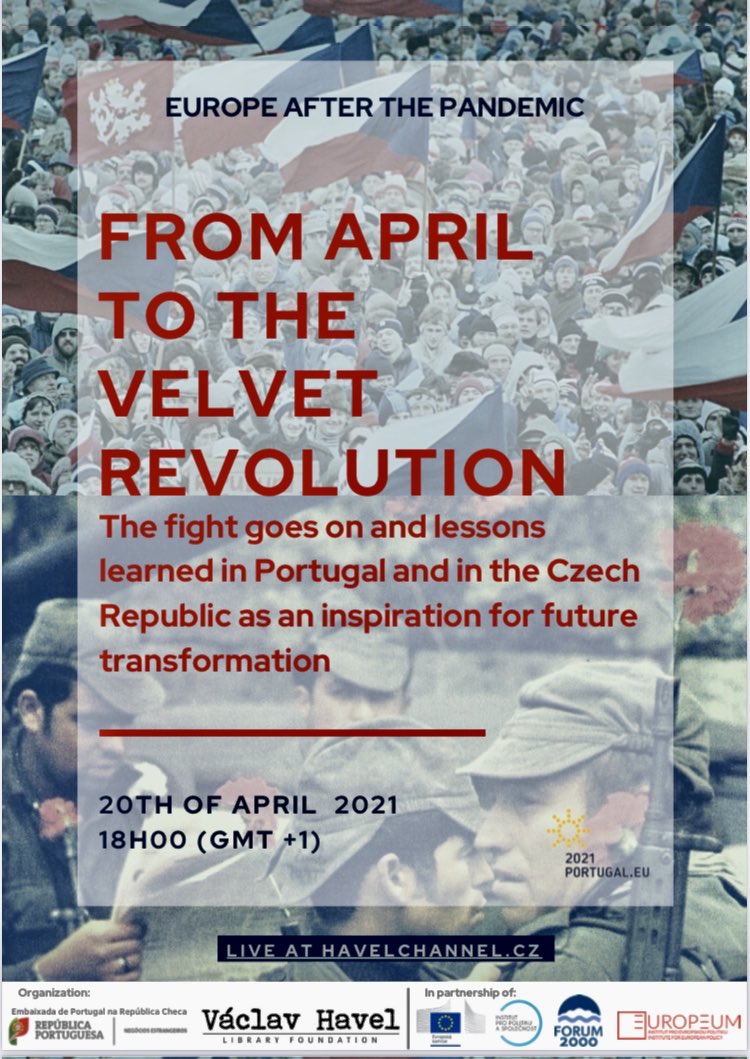 AlmeidaSampaio's tweet photo. Our next🔅🇪🇺#EU2021PT🇵🇹 conference is already this coming Tuesday, April 20 (6 pm Prague ⏰5 pm Lisbon): 1974 🇵🇹Revolution and 1989 🇨🇿Velvet Revolution, including the première of a great documentary: "Auto-estrada da Liberdade" (Highway to Freedom) featuring 2 of our 🇵🇹speakers. https://t.co/V3XSmZKXe4