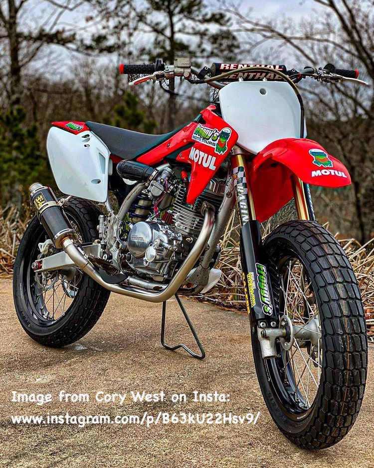 On Instagram: <a href="/corywest13/">Cory West</a>  has posted this pic of his 'project' FT Bike: A Honda CRF150R chassis /  XR100 motor! c/w 17" Maxxis DTR1 Tyres (Yes we have 'em in stock too...) We regularly get asked: "Why 17" Flat Track Tyres &amp; not 19"? Here's 1 great answer! instagram.com/p/B63kU22Hsv9/
