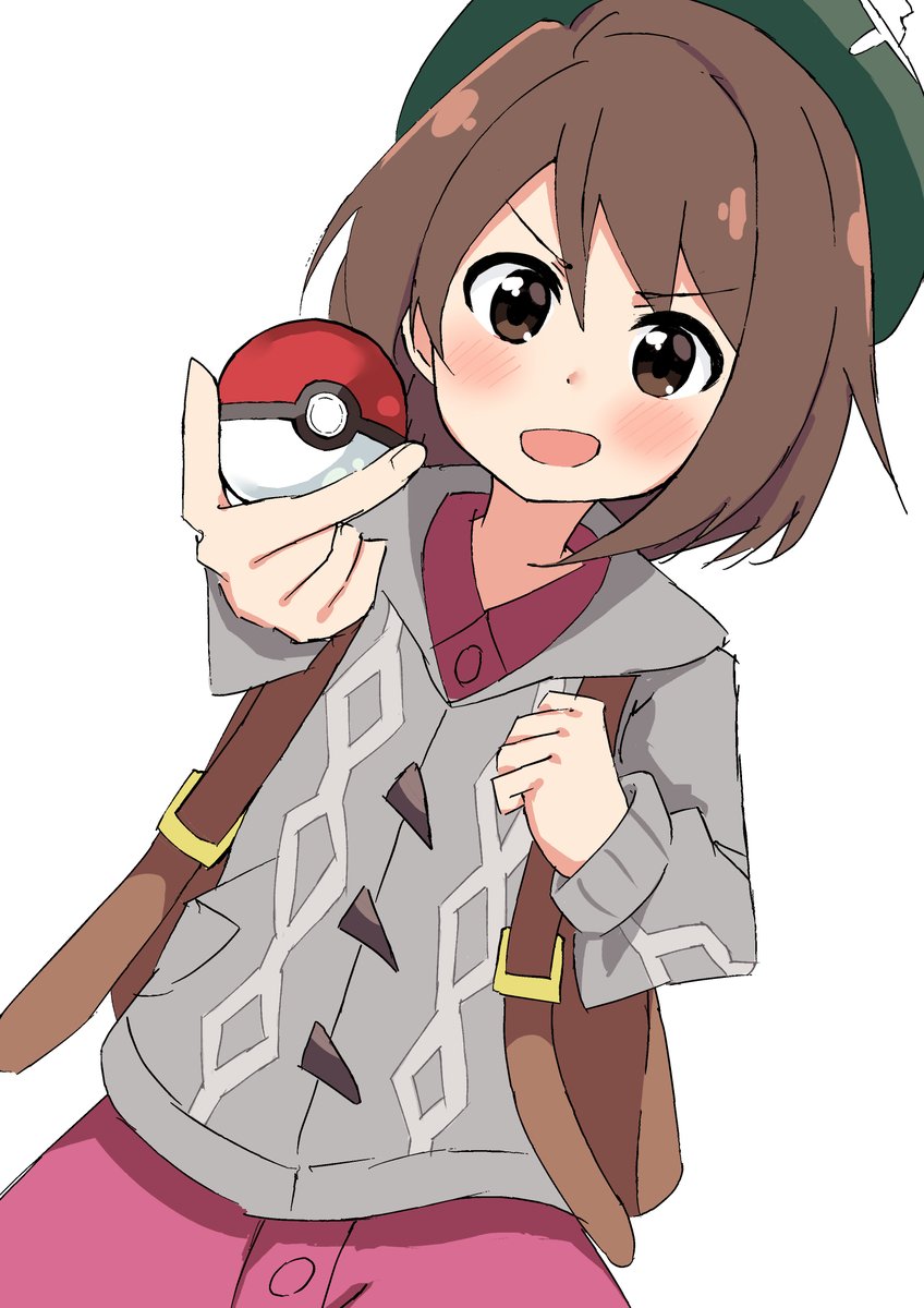 gloria (pokemon) 1girl poke ball solo holding poke ball poke ball (basic) tam o' shanter brown hair  illustration images