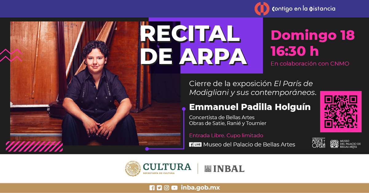 bellasartesinba's tweet image. Como parte de las actividades por el cierre de la exposición #ElParísDeModigliani, se llevará a cabo un recital de arpa, a cargo del maestro Emmanuel Padilla Holguín. ¡No te lo pierdas! 

✨Conéctate mañana a las 16:30 h, a través de la página de facebook del @mbellasartes✨