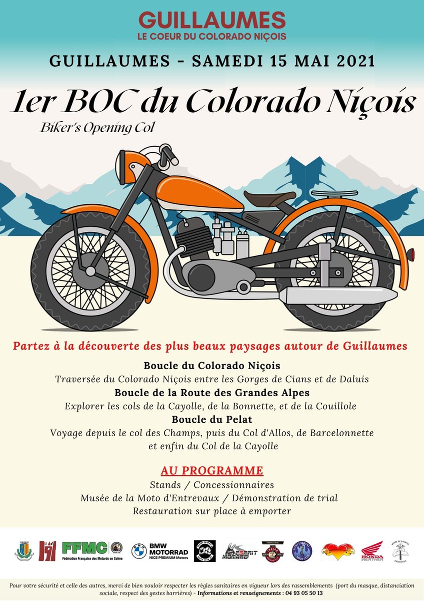 Vous êtes fan de Moto et vous aimez voyager en deux roues .... N'attendez plus ! Le rendez-vous incontournable c'est le Samedi 15 mai 2021 à Guillaumes pour le lancement du BOC du Colorado Niçois !  #cols #cayolle #Allos #coldeschamps #alpesmaritimes