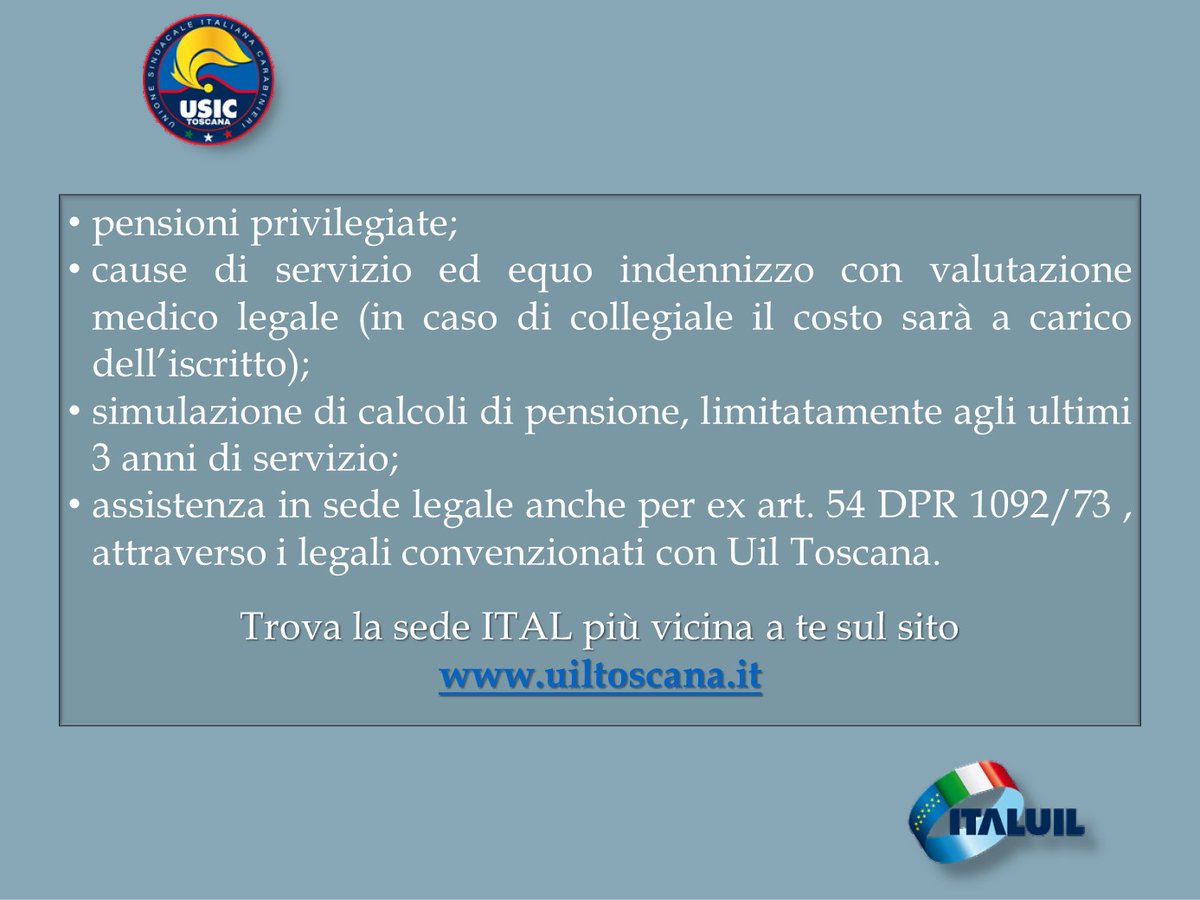 UsicToscana's tweet photo. Accordo USIC TOSCANA 🤝 ITAL-UIL Toscana per servizi di patronato dedicati agli associati e familiari ed in particolare quelli rivolti specificamente agli iscritti.
@Usicnazionale
#ilsindacatodeicarabinieri #italuil #italuiltoscana https://t.co/rCFYfZyn70