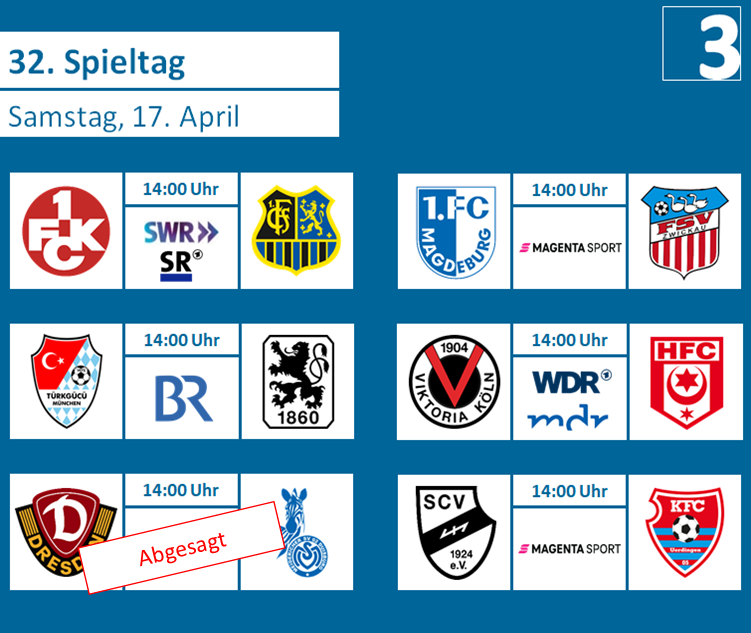 liga3online's tweet photo. Spieltag! Drei Spiele werden live im Free-TV übertragen.

#FCKFCS #TGMTSV #FCMFSV #VIKHFC #SCVKFC https://t.co/KgUrkJNL1e