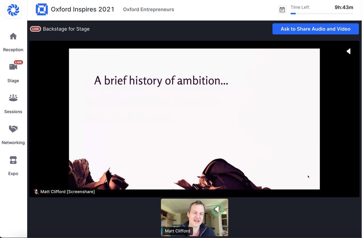 And we're live with Oxford Inspires 2021 Conference 🎉! Join now by grabbing your free ticket and check out the full timetable here: 👉hopin.com/events/oxford-…. Currently hearing from <a href="/matthewclifford/">Matt Clifford</a> from <a href="/join_ef/">Entrepreneurs First</a>