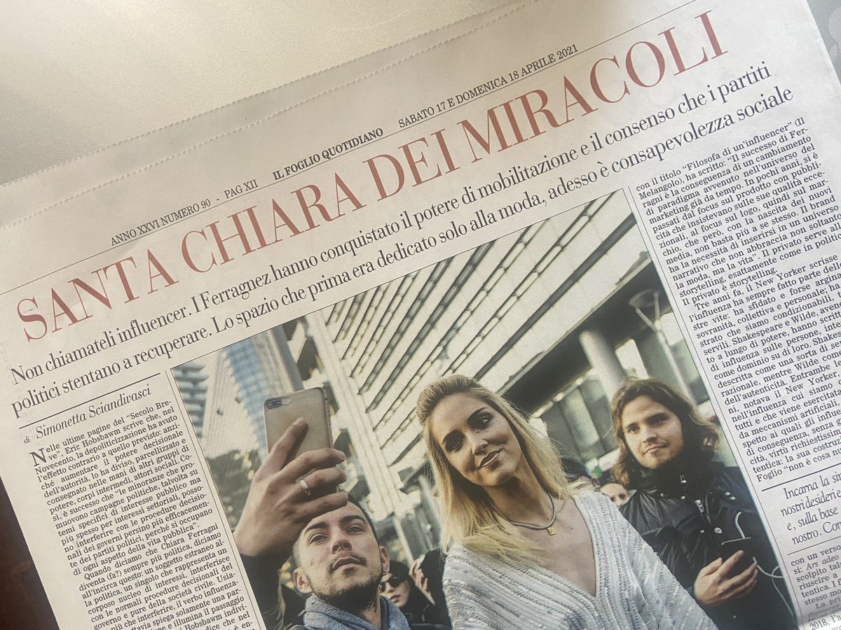 Hobsbawm, Updike, Shakespeare, Lucrezia Ercoli: li ho usati per questo pezzo sul senso che ha il “fare politica” degli influencer.
È sul Foglio di oggi. 
Ciao 🦎