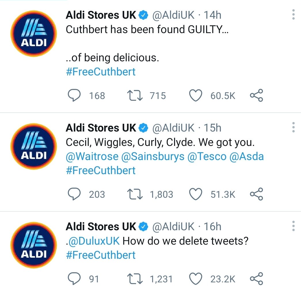 Andrew Bloch on Twitter: "This is not just any Twitter beef. This is Aldi  vs. M&S twitter beef...? #colinthecaterpillar #ColinvsCuthbert  #FreeCuthbert https://t.co/X1EUSsvuSZ" / Twitter