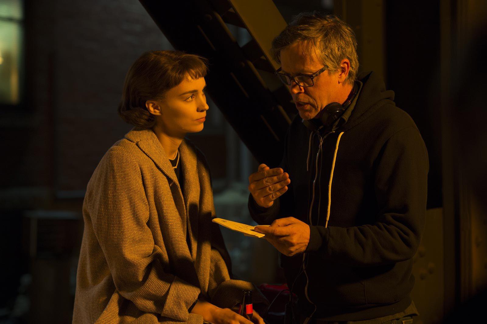 Happy Birthday to Rooney Mara! 

Pictured with director Todd Haynes on the set of Carol: 
