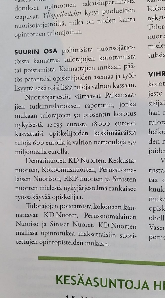 korjausliike's tweet photo. Ei rangaista opiskelijoita työnteosta! @SinisetNuoret  ehdottaa opintotuen tulorajojen poistamista kokonaan Ylioppilaslehden kyselyssä.

Ainakin rajoja pitäisi heti korottaa 50%, mikä nostaisi myös valtion saamia tuloja Sinisten @SampoTerho'n aikanaan pyytämän selvityksen mukaan. https://t.co/ZVAV3LGjQS