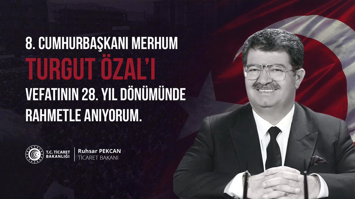 Türk siyasi hayatına yeni bir soluk getiren; vizyonu, görüşleri ve kişiliğiyle sevilen, 8. Cumhurbaşkanımız merhum Turgut Özal'ı, vefatının 28. yıl dönümünde rahmet ve minnetle anıyorum. 

Ruhu şad, mekânı cennet olsun.