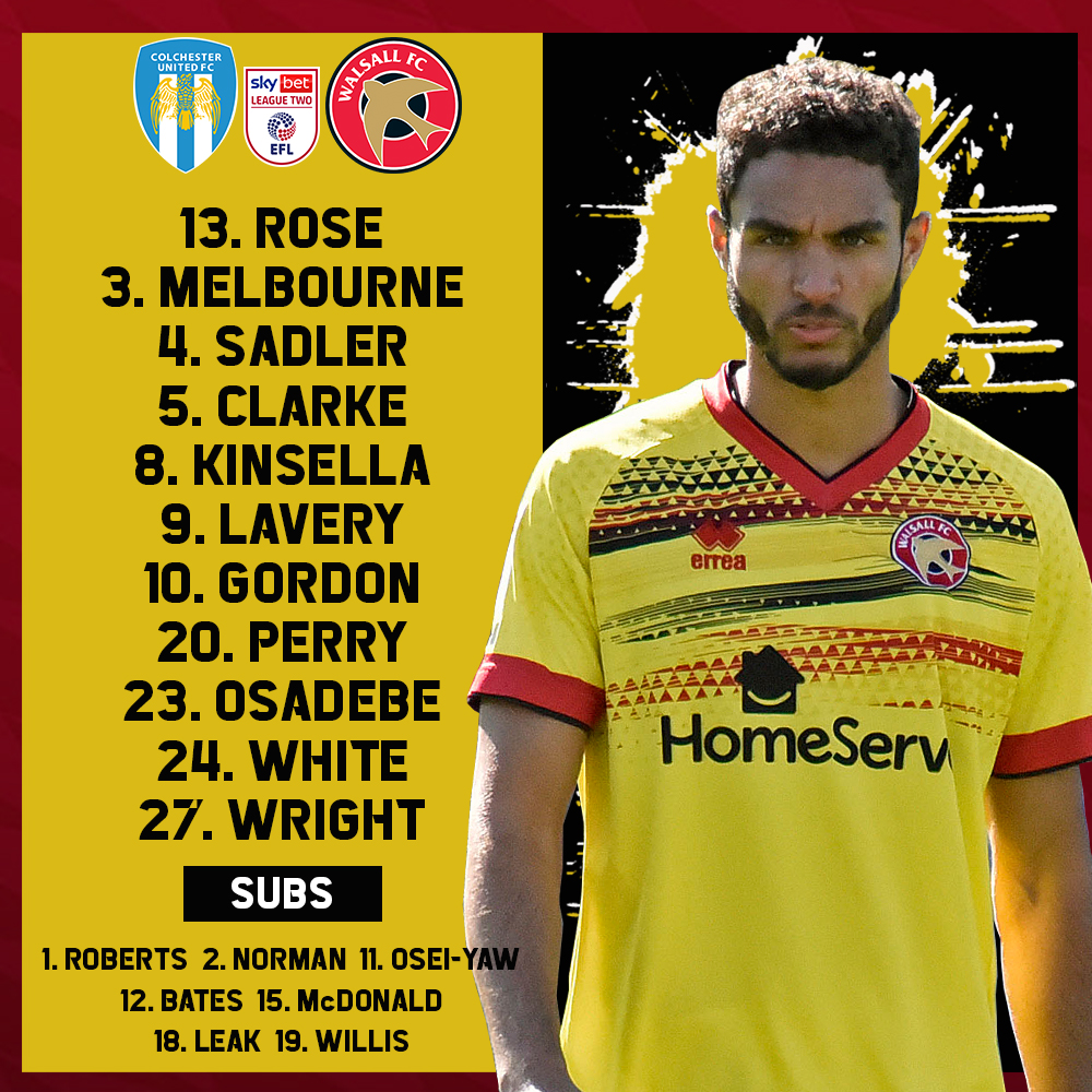 Walsalls laguppställning mot Colchester