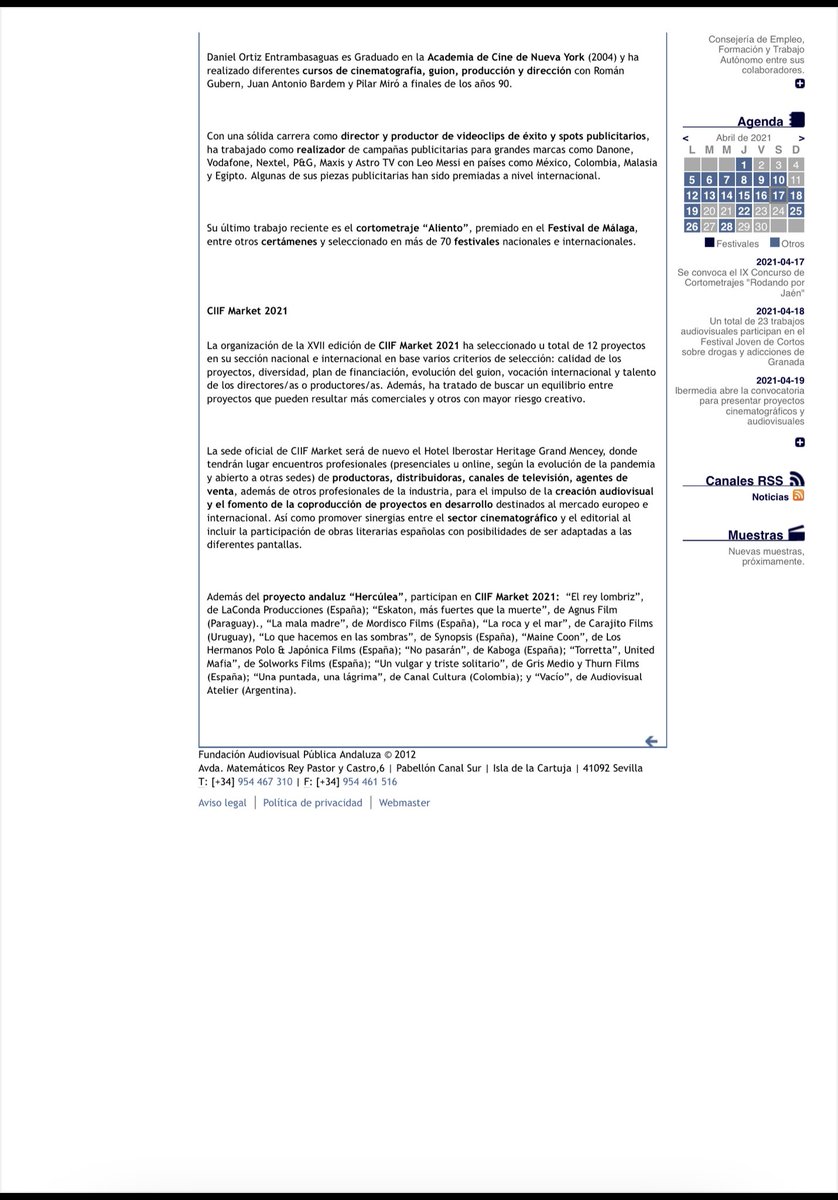 Sobre #Hercúlea y la selección para participar en el Mercado Internacional de #Cine #CiifMarket2021 en #IslasCanarias se hace eco hoy en portada <a href="/fundacionava/">Fundación AVA</a> 
Gracias por el apoyo 🙏 🎥🎬💥 

#FilmMarket #FilmDevelopment #FilmProduction #danidogfilms 

👇
fundacionava.org/?section=notic…