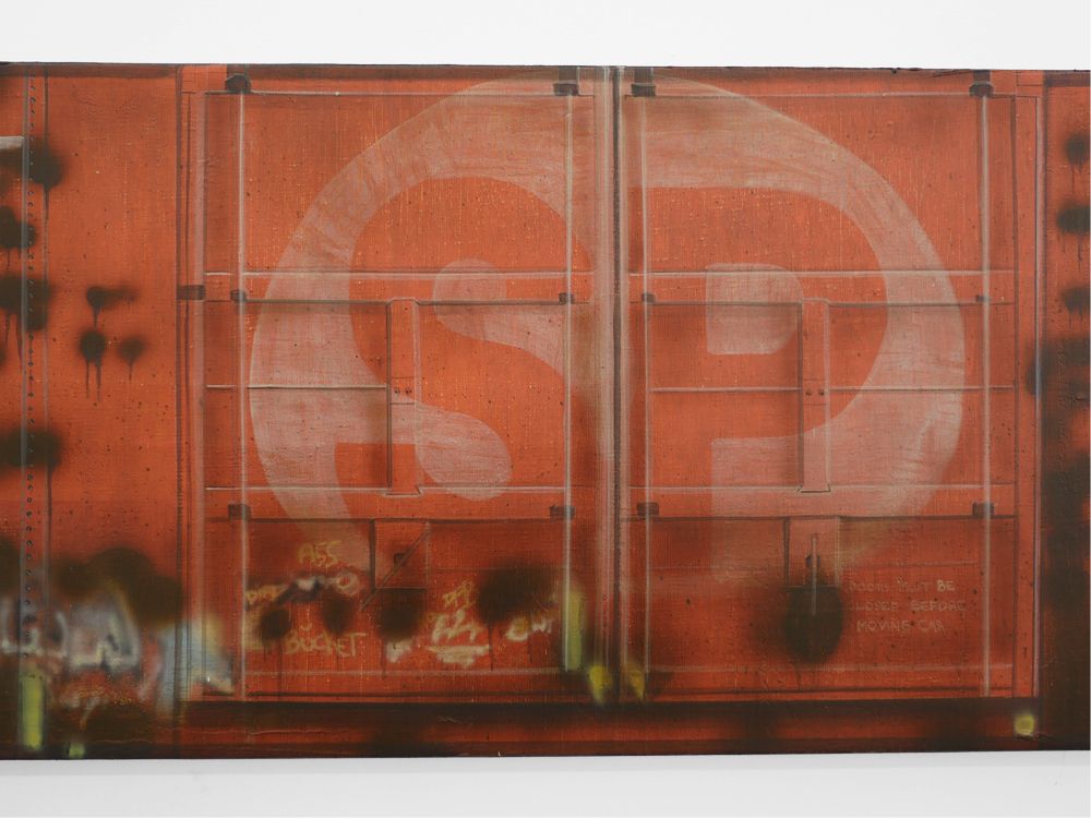 Last_Stat's tweet photo. Southern Pacific Railroad - hand-painted acrylic on vinyl 16” x 56” #exploringNFT #NFTtocome https://t.co/N8zY5L5rch