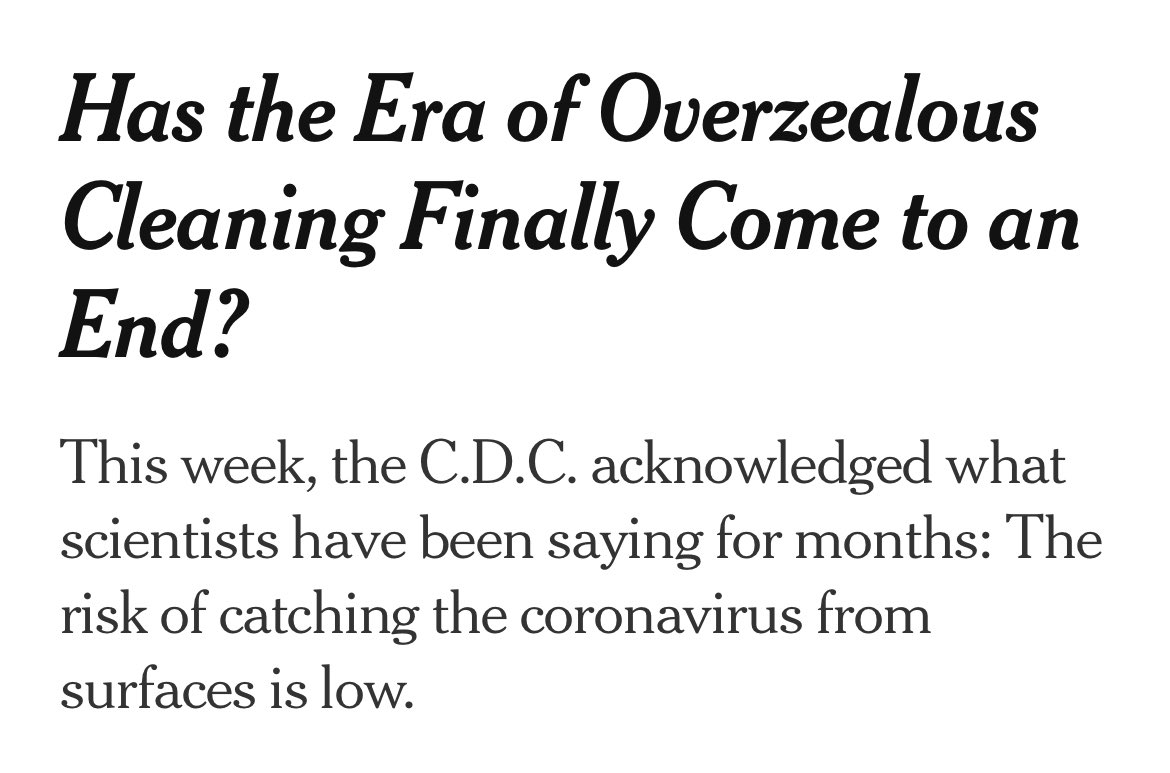 “People can be affected with the virus through contact with contaminated surfaces and objects,” Dr. Rochelle Walensky, the director of the C.D.C., said on Monday. “However, evidence has demonstrated that the risk by this route of infection of transmission is actually low.”